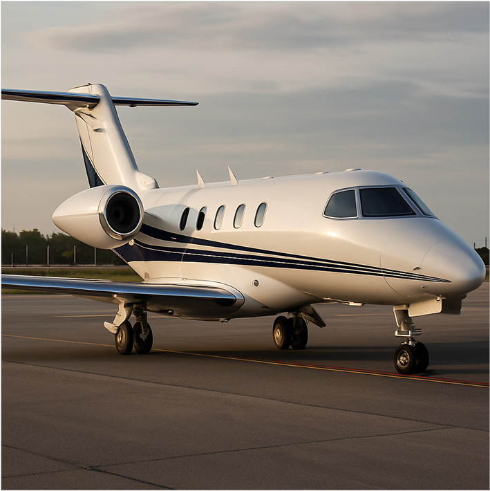 Średniej wielkości prywatny odrzutowiec dostępny w Rental Jets do średniodystansowych podróży
