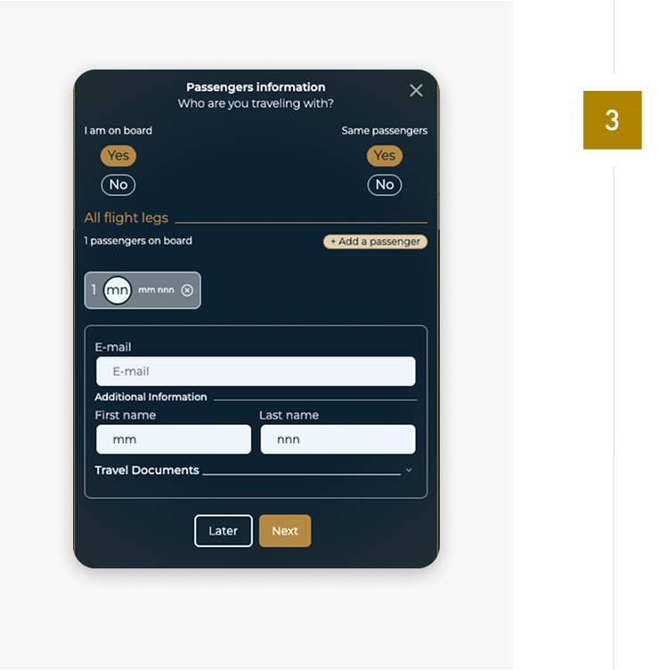 Instrukcja krok 3 rezerwacji lotu na stronie Rental Jets z opcją zapytania o ofertę